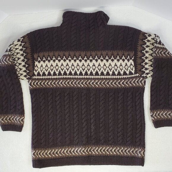 Preview International Brown Cable Knit Sweater 100% Wool Size Large - Picture 5 of 6